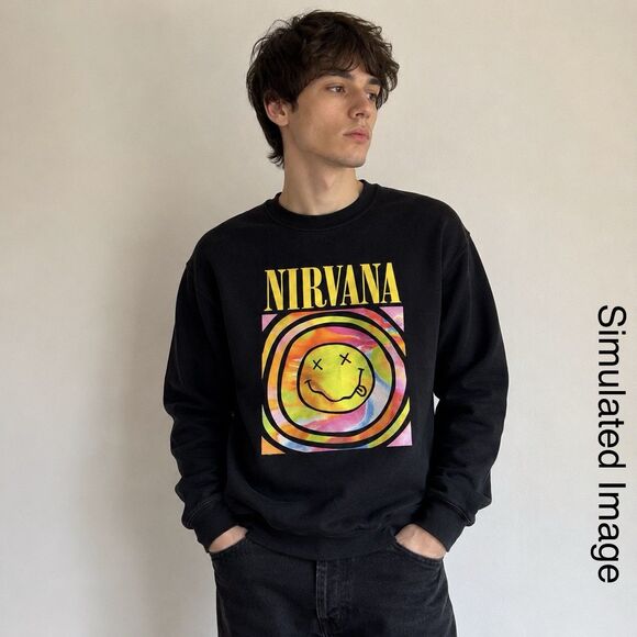 Gildan Other - Nirvana Sweatshirt Medium Black Smiley Spiral Graphic Crewneck Gildan